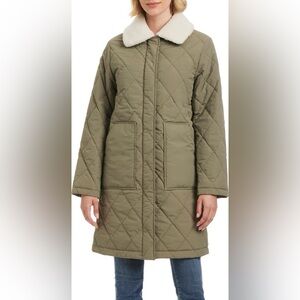 Sanctuary Sage Green Quilted Long Zip Front Coat